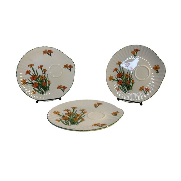 Crown Staffordshire DEVON Set-6 Orange Floral Fine Bone China Snack Plates - Picture 3 of 9
